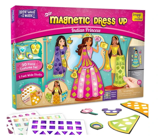 Imagimake DIY Magnetic Dress-Up Indian Princess - 30 Magnetic Dresses & Accessories | Pretend Play Toy for Girls 3+ Years Delivery Time: 2-3Days