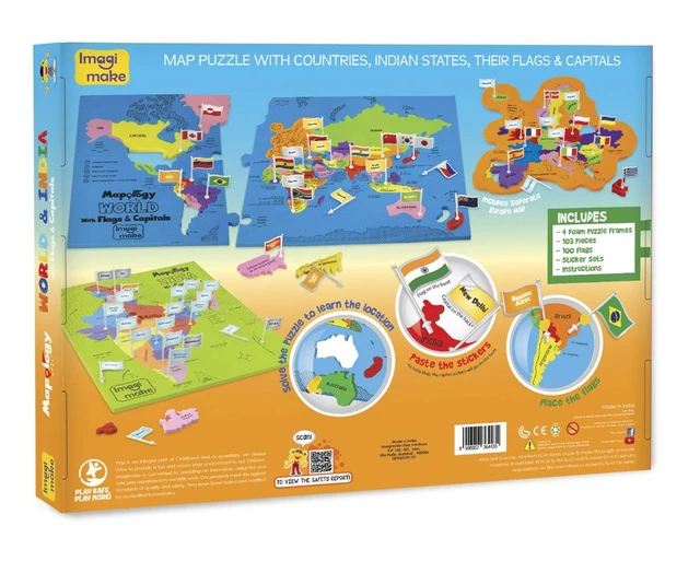 Imagimake Mapology India and World Maps with Capitals - Learn Capitals & Country Flags for Kids 5+ Years Delivery Time: 2-3Days