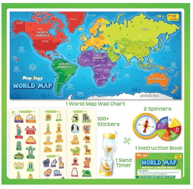 Imagimake Mapology World Map with Reusable Stickers - Educational Geography Toy for Kids 5+ Years Delivery Time: 2-3Days
