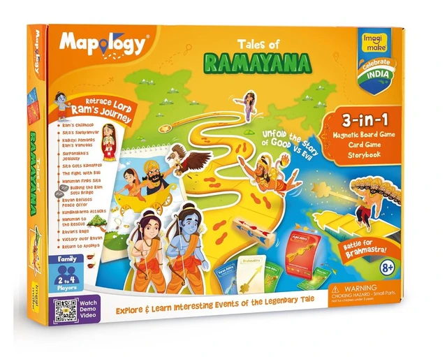 Imagimake Mapology Tales of Ramayana - 3-in-1 Family Board Game with Magnetic Puzzle, Storybook & Trump Cards for Kids 6+ Years Delivery Time: 2-3Days
