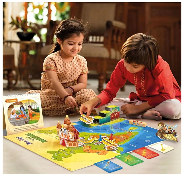 Imagimake Mapology Tales of Ramayana - 3-in-1 Family Board Game with Magnetic Puzzle, Storybook & Trump Cards for Kids 6+ Years Delivery Time: 2-3Days