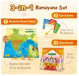 Imagimake Mapology Tales of Ramayana - 3-in-1 Family Board Game with Magnetic Puzzle, Storybook & Trump Cards for Kids 6+ Years Delivery Time: 2-3Days