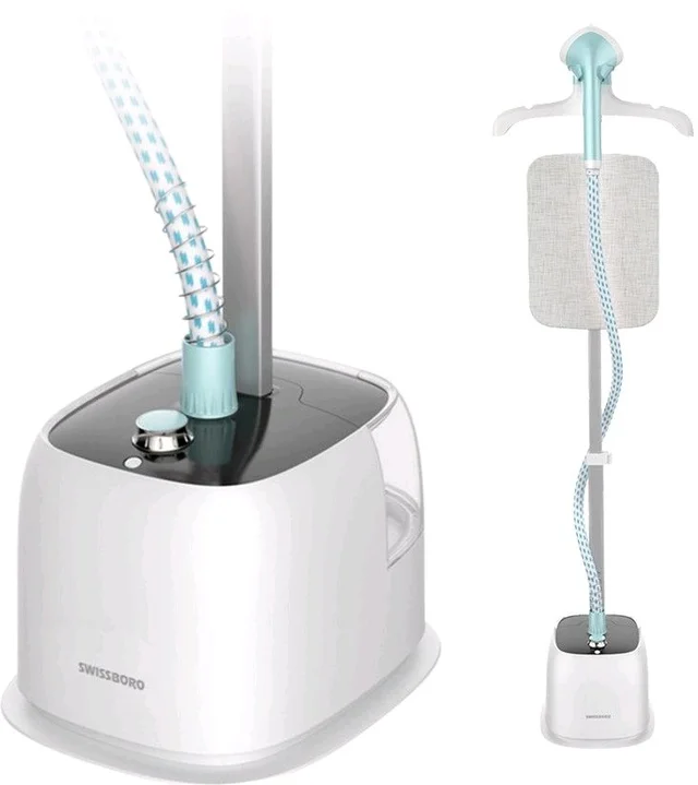 Swissboro Plutus Garment Steamer 1.6L Water Tank 2000W Powerful with 35g/min Steam 45 Sec 2000 W Garment Steamer (White, Grey, Blue)