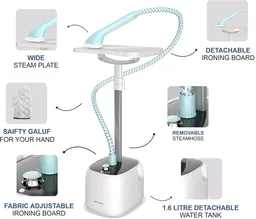 SWISSBORO Swissboro Plutus Garment Steamer 1.6L Water Tank 2000W Powerful with 35g/min Steam 45 Sec 2000 W Garment Steamer (White, Grey, Blue)