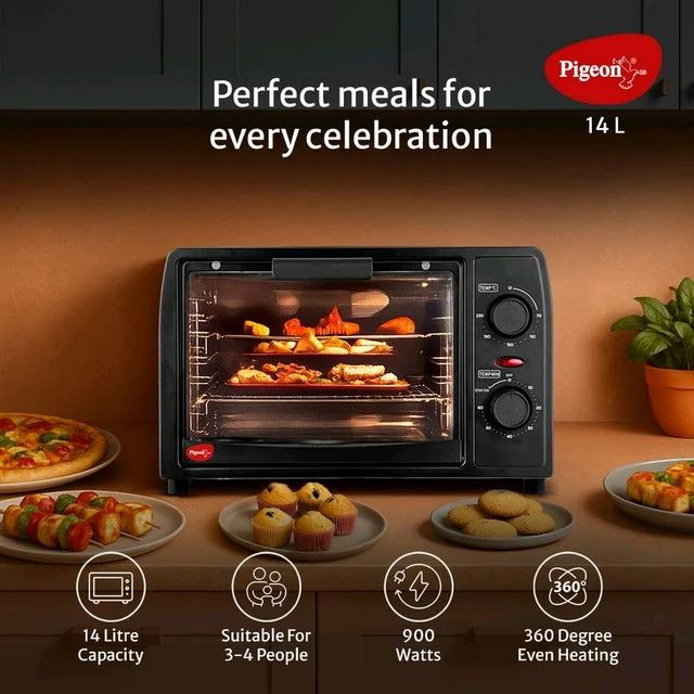 Pigeon 14-Litre Oven Toaster Grill OTG 900 Watt 19004365, Black