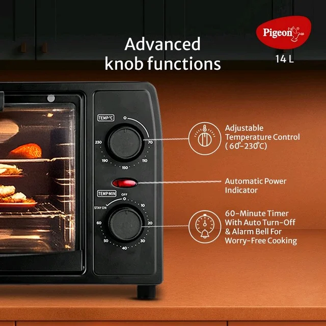 Pigeon 14-Litre Oven Toaster Grill OTG 900 Watt 19004365, Black