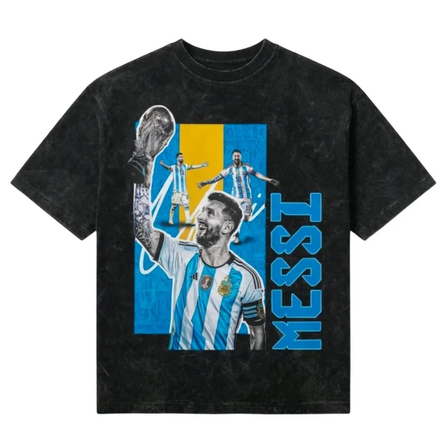 GOAT Messi Acid Wash Oversized T-Shirt | Neon Print & Glow in the Dark | Premium Cotton Unisex Tee