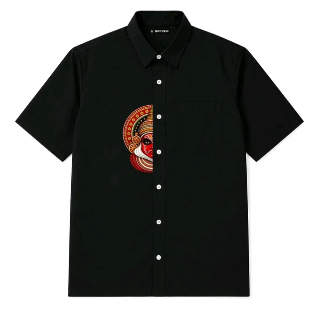 SKIYEX Premium Black Five Sleeve Shirt – Half Kathakali Art | Kerala Heritage Edition