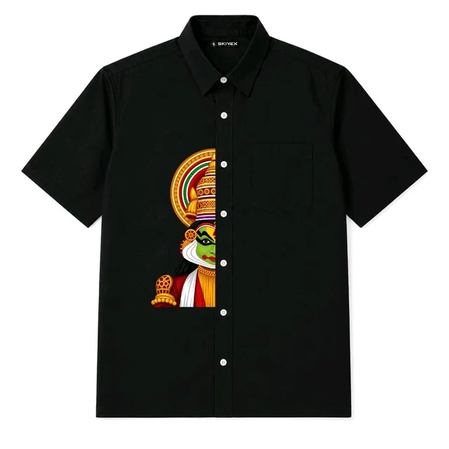 Custom Printed Black Half Sleeve Shirt – Kerala Kathakali Design