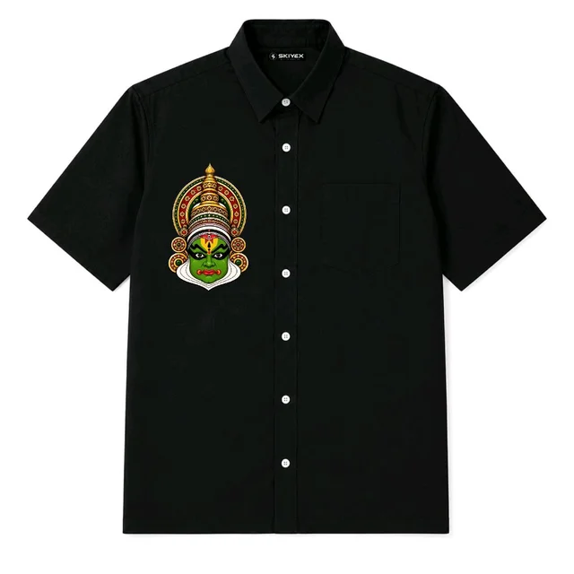 Custom Printed Black Half Sleeve Shirt – Kathakali Design