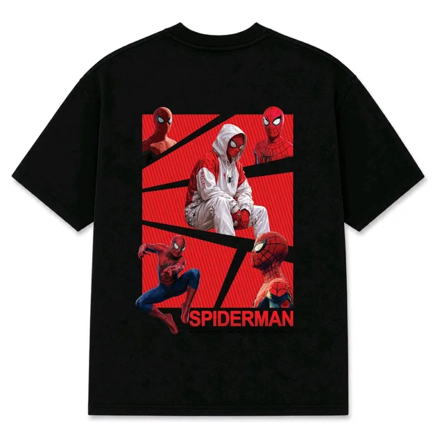 Spider-Inspired Custom Neon Glow Front Print & Oversized Back Print Black T-Shirt | Premium Cotton