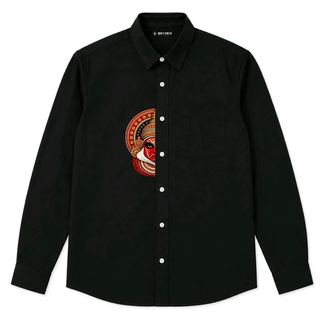 SKIYEX Premium Black Full Sleeve Shirt – Half Kathakali Art | Kerala Heritage Edition
