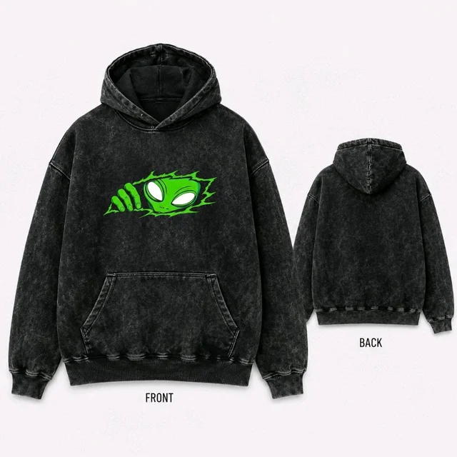 Custom Neon + DTF Print Alien Hoodie 300 Gsm