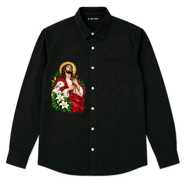 Custom Printing Jesus Full Sleeve Shirt | Religious Jesus Christian Design Black Shirt