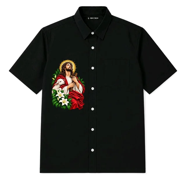Custom Printing Jesus Five Sleeve Shirt | Religious Jesus Christian Design Black Shirt
