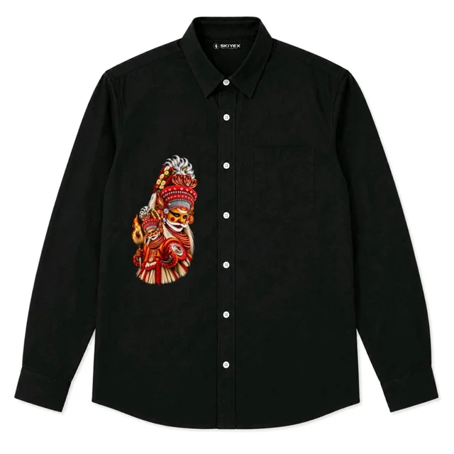 Muthappan Theyyam Costume Printing Full Sleeve Shirt | Kerala Traditional DTF Print Black Shirt