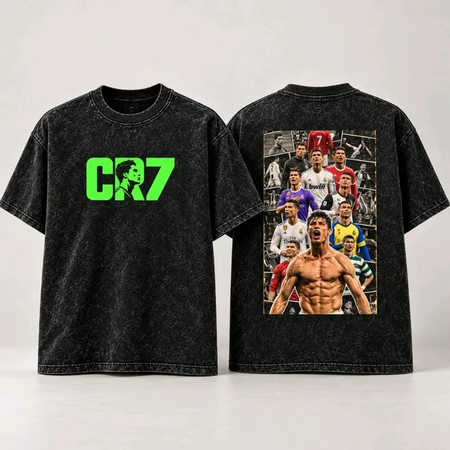 Custom Ronaldo CR7 Neon Print T-Shirt | Cristiano Ronaldo Graphic Five Sleeve T-Shirt