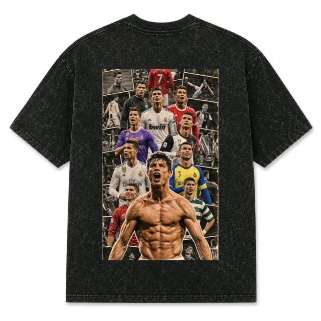 Custom Ronaldo CR7 Neon Print T-Shirt | Cristiano Ronaldo Graphic Five Sleeve T-Shirt