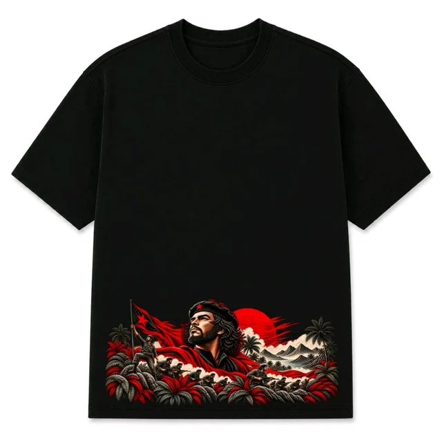 Che Guevara Revolutionary Graphic Print Black Five Sleeve T-Shirt | Custom Printed Oversized Tee