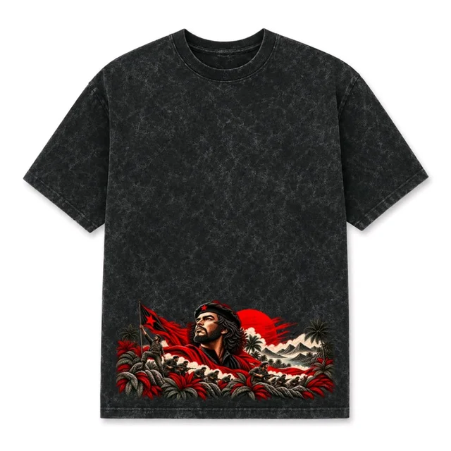 Che Guevara Revolutionary Print Acid Wash Five Sleeve T-Shirt | Premium Custom Graphic Tee