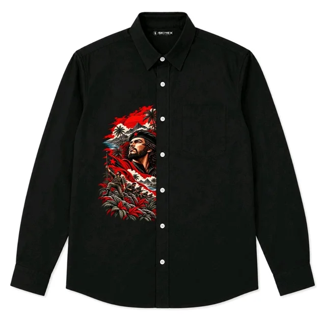 Che Guevara Printed Black Full Sleeve Shirt for Men | Custom Graphic Full Sleeve Shirt 