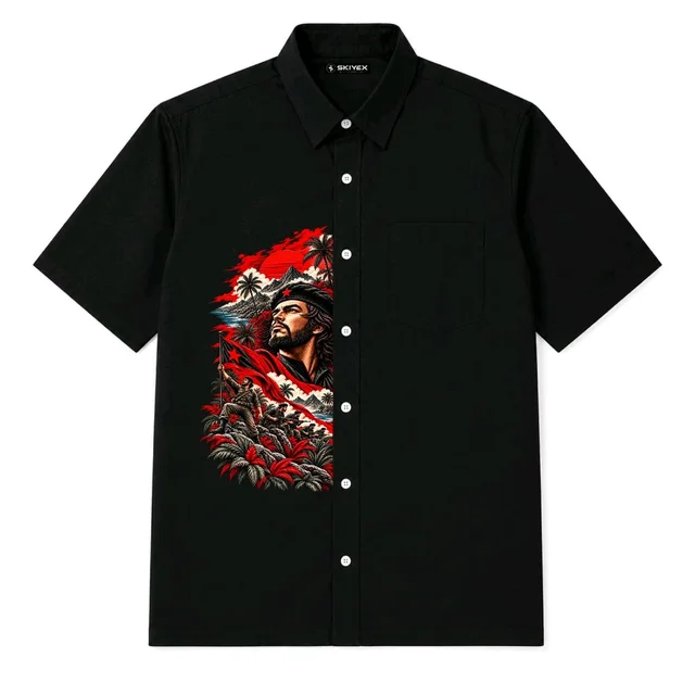 Che Guevara Printed Black Five Sleeve Shirt for Men | Custom Graphic Five Sleeve Shirt 
