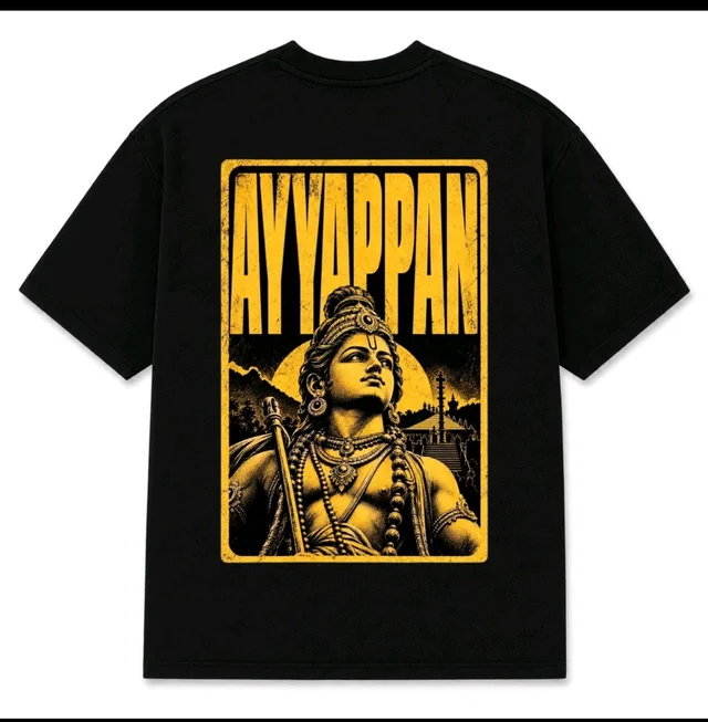 Lord Ayyappan Custom Printed Five Sleeve T-Shirt for Men | Black Devotional Graphic Tee