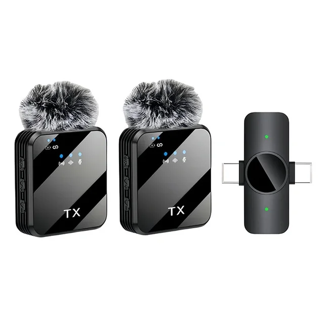 Dual Condenser Wireless Lavalier Microphone Plastic Material Wind Sleeve Compatible Android for Vlogging Collar Clip Microphone