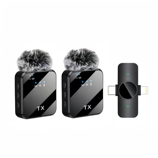 Dual Condenser Wireless Lavalier Microphone Plastic Material Wind Sleeve Compatible Android for Vlogging Collar Clip Microphone