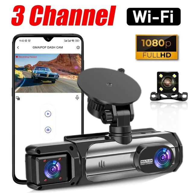 S-3 ULTRA 3-Lens 1080P Full HD Dash Cam | Front, Rear & Cabin Recording | Night Vision | App Control | Built-in Mic