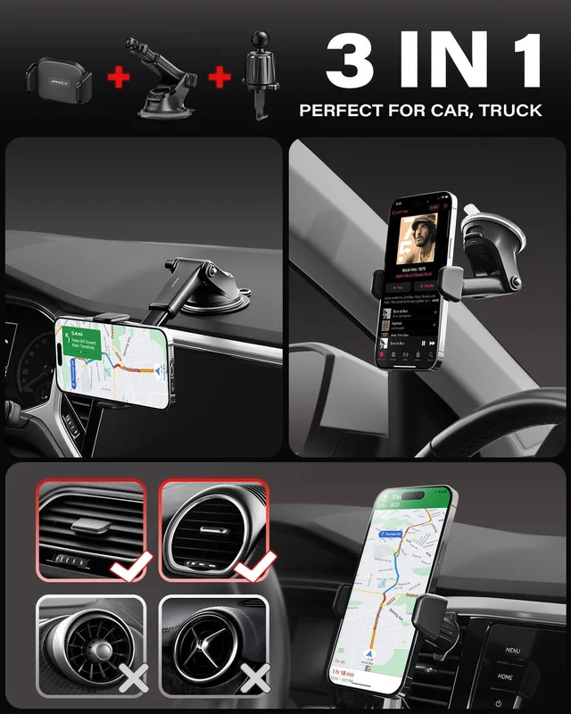 China Manufacturer Silicone Adhesive Vacuum Suction Cup Quick Lock Phone Holder for Car Air Vent Hook Mobile Car Phone Holder