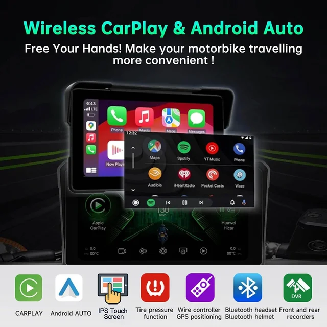 Universal Motorbike Carplay Dashcam GPS ODM Motorcycle Android OS Auto Operating System Multimedia Player Ipx7 with Camera Tmps