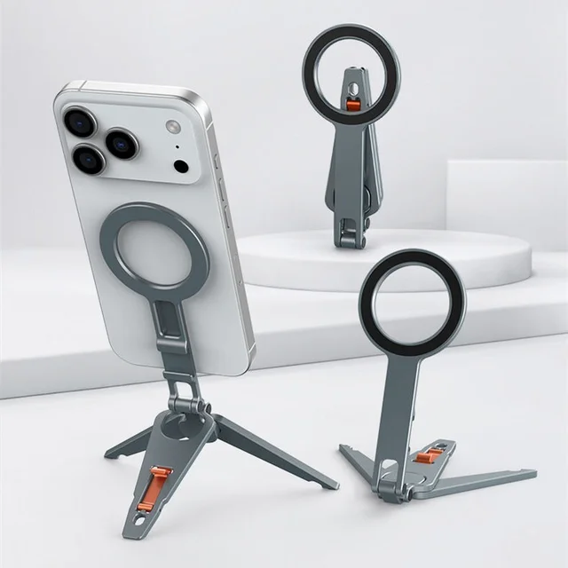 Portable Magnetic Tripod Aluminum Handheld Selfie Stick Foldable Desktop 1/4'' Screw Tripod Stand Phone Mount Holder