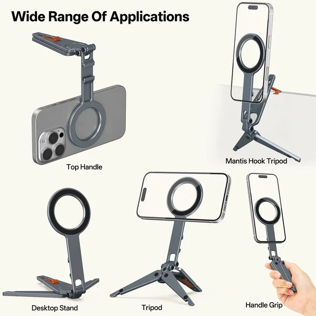 Portable Magnetic Tripod Aluminum Handheld Selfie Stick Foldable Desktop 1/4'' Screw Tripod Stand Phone Mount Holder