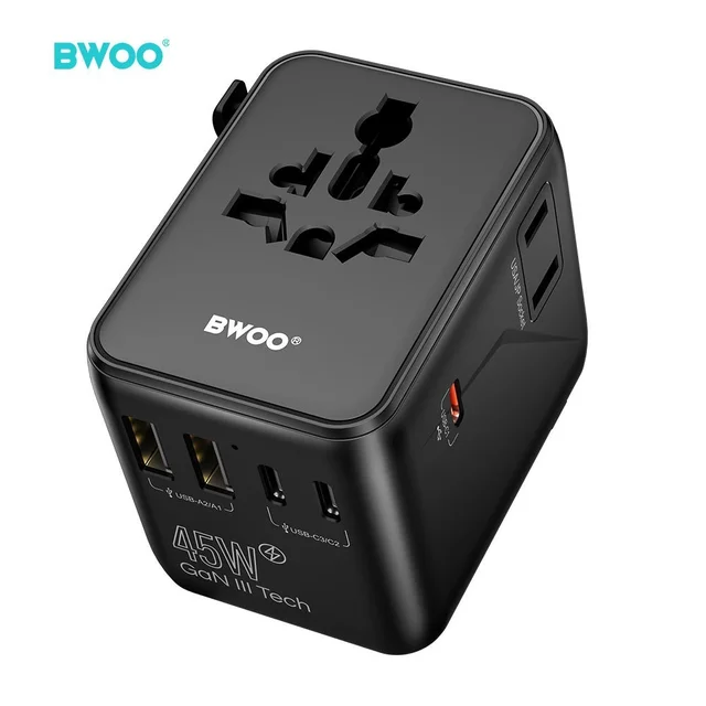 BWOO 65W GaN USB C Wall Charger 3-Port Fast Type-C Travel Charger Compatible with US EU AU UK Plugs MacBook