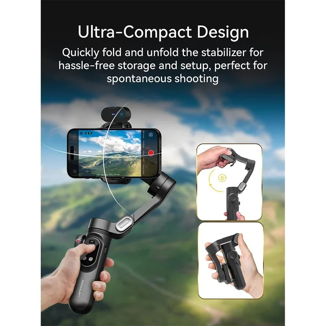 Gimbal Stabilizzatore AOCHUAN Smart XPro AI A 3 Assi Per IPhone E Android, Face Tracking Con Sensore AI, Luce LED Integrata E Batteria 3200mAh - 3