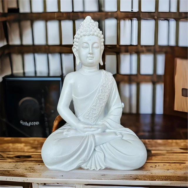 Garden Basket Big Sitting Buddha Vastu I Fengshui I God Idol I Statue I Pooja Puja Purpose I Home Temple Dcor I Decorative I Showpiece (White, 10-inch) - 10 inch