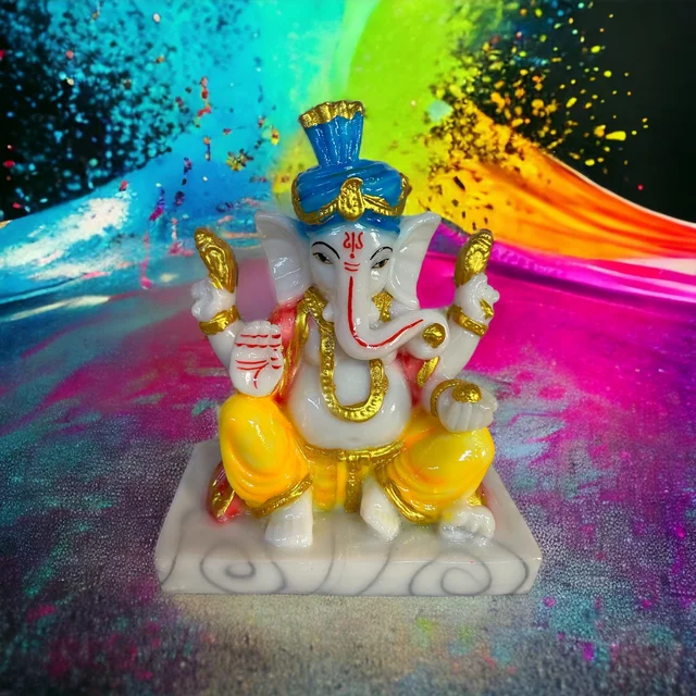 Resin Marble Pagdi ganesha Idol 5 inch