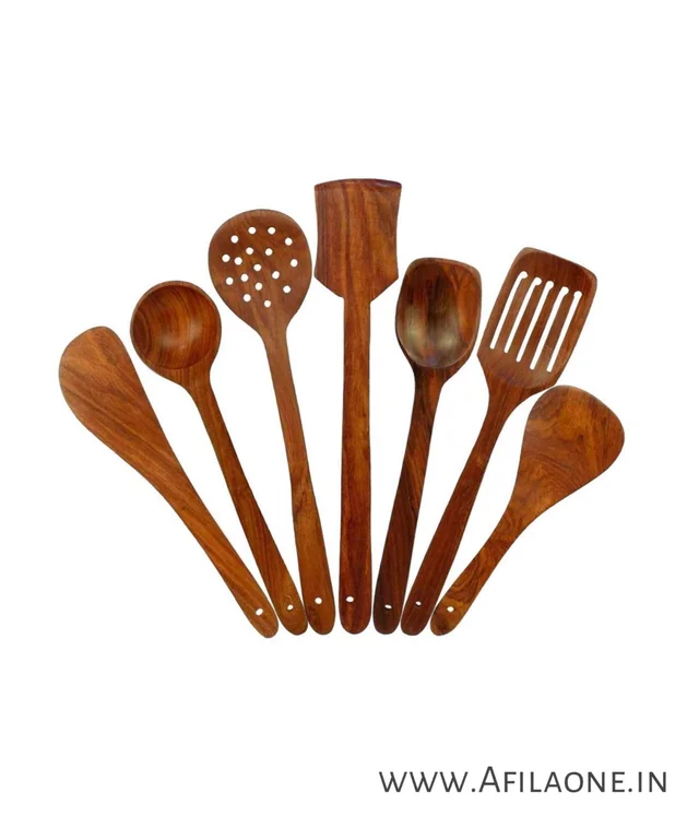 Wooden Cooking Spoons( Set of 5) Non-Stick Serving and Cooking Spoon Kitchen Tools Utensil, - Raw Sienna