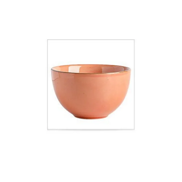 Ceramic Striped Bowls,450ml, Set of 1, Mustard Yellow and Off White