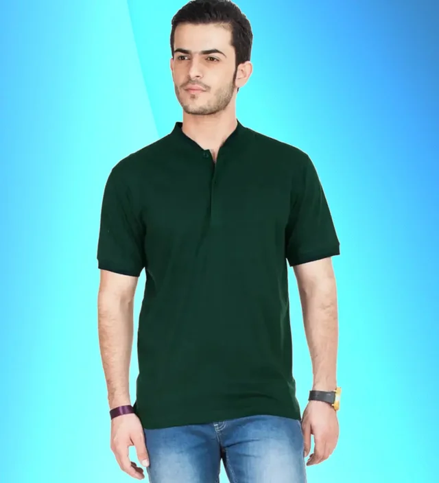Classy Green Cotton Blend Solid Polo T-Shirt For Men - L ( large )
