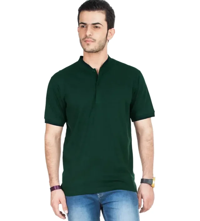 Classy Green Cotton Blend Solid Polo T-Shirt For Men - L ( large )