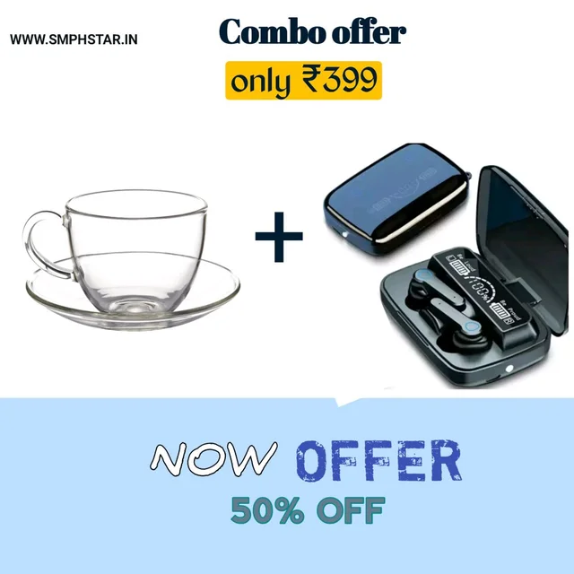 SMPH Soap star Bluetooth Earphones + Glass Tea Cup - 19mm X 25 M