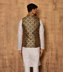 Multi Color Art Silk Mandala Print Nehru Jacket