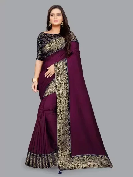 Applique Assam Silk Art Silk Saree (Multicolor)