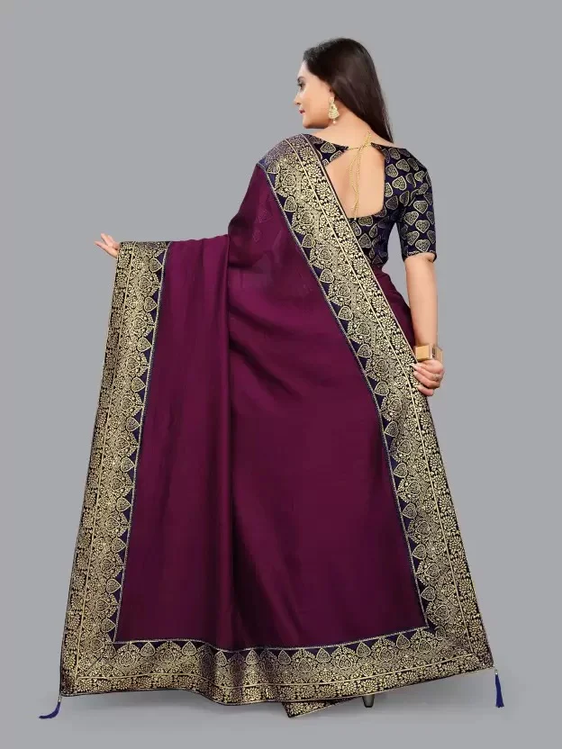 Applique Assam Silk Art Silk Saree (Multicolor)