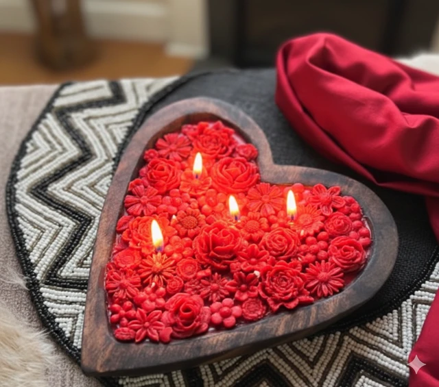 Heart Blossom Candle – Handcrafted on a 5" Wooden Base