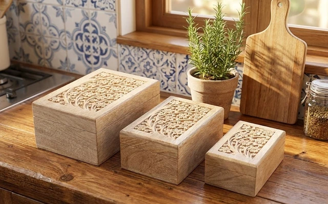 Wooden Carving Box set of 3