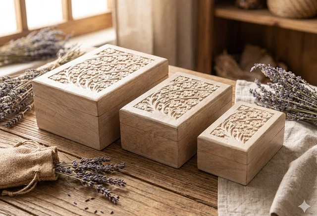 Wooden Carving Box set of 3