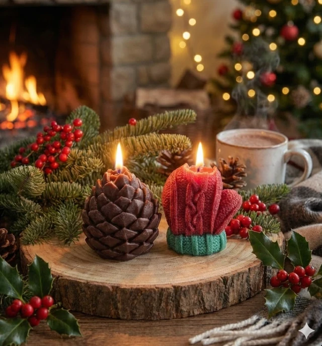 Pinecone & Hand Glove Candle (Set of 2 Candle)